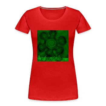 SONNE AUF GRÜNEN PYRAMIDEN - Frauen Premium Bio T-Shirt - Rot - Vorne - Mia (176cm)