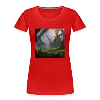 Overgrown city covered in vines and mos - Frauen Premium Bio T-Shirt - Rot - Vorne - Mia (176cm)