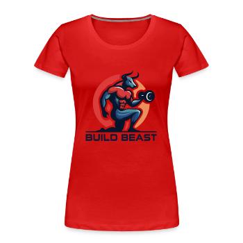 Gym Dominator, BUILD BEAST T-Shirts - T-shirt bio Premium Femme - rouge - Devant - Mia (176cm)