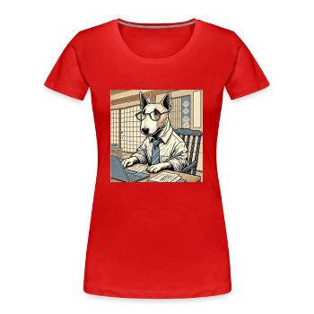 Bullterrier am Schreibtisch - Ukiyo-e Stil - Frauen Premium Bio T-Shirt - Rot - Vorne - Mia (176cm)