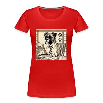 Boxer am Schreibtisch - Ukiyo-e Stil - Frauen Premium Bio T-Shirt - Rot - Vorne - Mia (176cm)