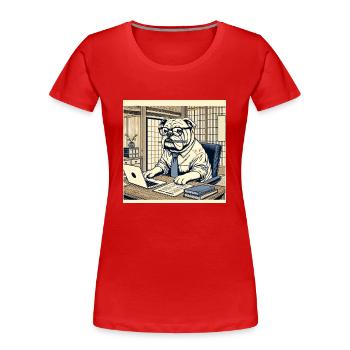 Bulldogge am Schreibtisch - Ukiyo-e Stil - Frauen Premium Bio T-Shirt - Rot - Vorne - Mia (176cm)