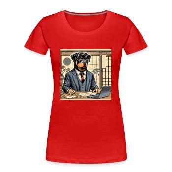 Rottweiler am Schreibtisch - Ukiyo-e Stil - Frauen Premium Bio T-Shirt - Rot - Vorne - Mia (176cm)