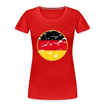 Noir-Rouge-Or : à l’allemande - T-shirt bio Premium Femme - rouge - Devant - Mia (176cm)