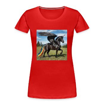 Cheval frison Alicorn - T-shirt bio Premium Femme - rouge - Devant - Mia (176cm)