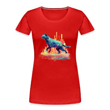 Ligne d’horizon de Neon City Cat - T-shirt bio Premium Femme - rouge - Devant - Mia (176cm)