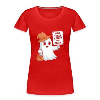 Trade Candy for Yarn Halloween Ghost Design - Frauen Premium Bio T-Shirt - Rot - Vorne - Mia (176cm)