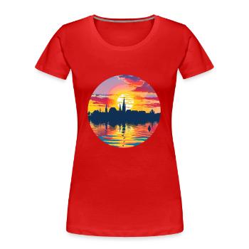 Konstanz Skyline - Frauen Premium Bio T-Shirt - Rot - Vorne - Mia (176cm)