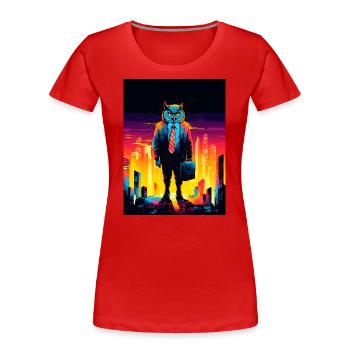 Owl in Suit City Skyline - Women's Premium Organic T-Shirt - red - Front - Mia (176cm)