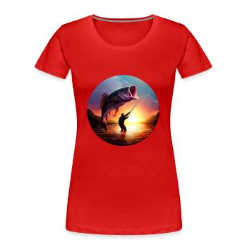 Angler mit Riesenfisch Sonnenuntergang - Frauen Premium Bio T-Shirt - Rot - Vorne - Mia (176cm)