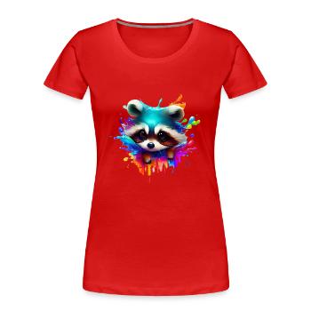Bunter Waschbär mit Farbklecksen - Frauen Premium Bio T-Shirt - Rot - Vorne - Mia (176cm)