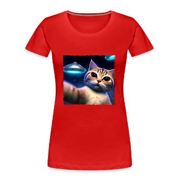 Katzen-Selfie mit UFO - Frauen Premium Bio T-Shirt - Rot - Vorne - Mia (176cm)