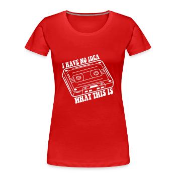 Drôle 70s 80s Throwback Retro Je n’ai aucune idée de quoi - T-shirt bio Premium Femme - rouge - Devant - Mia (176cm)