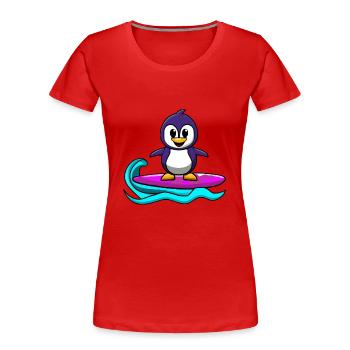 Pingouin kawaii mignon sur une planche de surf - T-shirt bio Premium Femme - rouge - Devant - Mia (176cm)