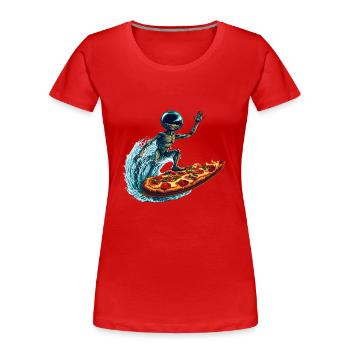 Pizza Surfer Alien - Frauen Premium Bio T-Shirt - Rot - Vorne - Mia (176cm)