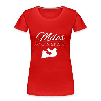 Milos Koordinaten Design mit Silhouette - Frauen Premium Bio T-Shirt - Rot - Vorne - Mia (176cm)