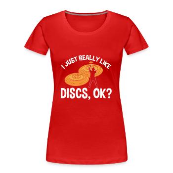 Ultimate Frisbee Throwing Disc - Women's Premium Organic T-Shirt - red - Front - Mia (176cm)