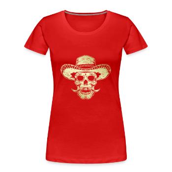 Mexikaner Totenkopf Mexiko Gold - Frauen Premium Bio T-Shirt - Rot - Vorne - Mia (176cm)