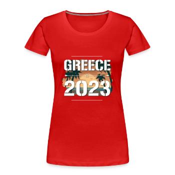 Greece 2023 - Frauen Premium Bio T-Shirt - Rot - Vorne - Mia (176cm)