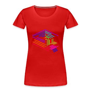 Liniengeometrie eines Objektes in Regenbogenfarben - Frauen Premium Bio T-Shirt - Rot - Vorne - Mia (176cm)