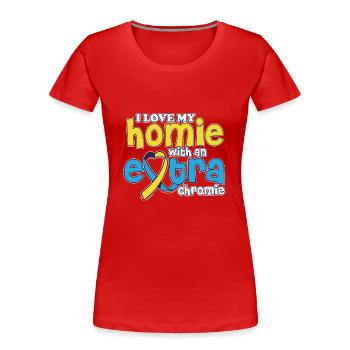 Aimez-moi avec un syndrome de Down Chromie supplémentaire - T-shirt bio Premium Femme - rouge - Devant - Mia (176cm)