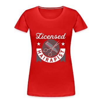 Hairapist agréé pour les barbiers - T-shirt bio Premium Femme - rouge - Devant - Mia (176cm)