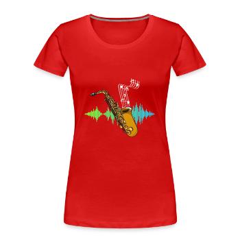 Musik Note Saxophonist Geschenk Soundwave Saxophon - Frauen Premium Bio T-Shirt - Rot - Vorne - Mia (176cm)