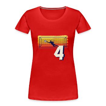 Fußball Torwart 4. Geburtstag Keeper - Frauen Premium Bio T-Shirt - Rot - Vorne - Mia (176cm)