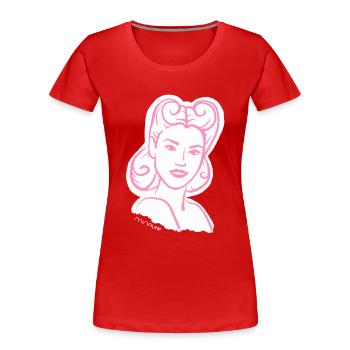 50er Jahre / Frau Porträt / Frauenpower / minavi - Frauen Premium Bio T-Shirt - Rot - Vorne - Mia (176cm)
