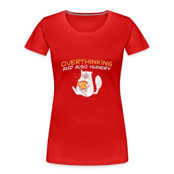 Cat Lover Foodie Overthinking And Also Hungry - Frauen Premium Bio T-Shirt - Rot - Vorne - Mia (176cm)