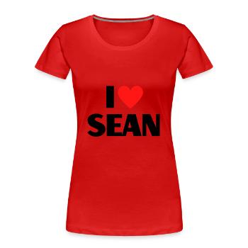 J’aime Sean Coeur Graphique Nom Cadeau - T-shirt bio Premium Femme - rouge - Devant - Mia (176cm)