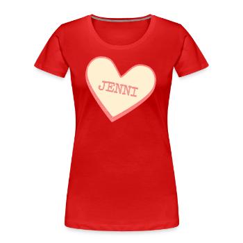 Jenni Last Name First Name Pink Sugar Heart - Women's Premium Organic T-Shirt - red - Front - Mia (176cm)