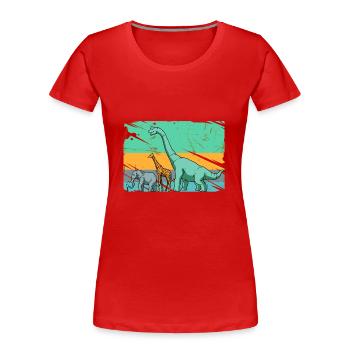 Brachiosaurus Dinosaurier Giraffe Elefant Mensch - Frauen Premium Bio T-Shirt - Rot - Vorne - Mia (176cm)