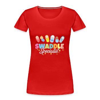 Spécialiste de l’emmaillotage Travail et accouchement post-partum - T-shirt bio Premium Femme - rouge - Devant - Mia (176cm)