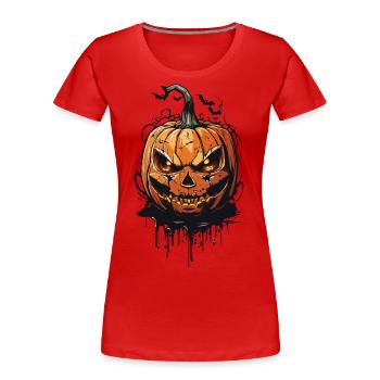 Halloween Schrecken um Mitternacht Grusel Kürbis - Frauen Premium Bio T-Shirt - Rot - Vorne - Mia (176cm)