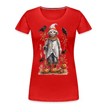 Autumnal Scarecrow Halloween Aesthetic - Women's Premium Organic T-Shirt - red - Front - Mia (176cm)