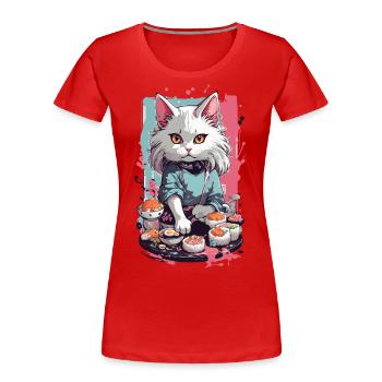 Chat Sushi Master Pastel Lover Design - T-shirt bio Premium Femme - rouge - Devant - Mia (176cm)