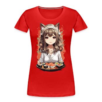 Kawaii Anime Chats Fille Sushi Design - T-shirt bio Premium Femme - rouge - Devant - Mia (176cm)