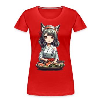 Kawaii Anime Sushi Girl with Cat Ears Design - Women's Premium Organic T-Shirt - red - Front - Mia (176cm)