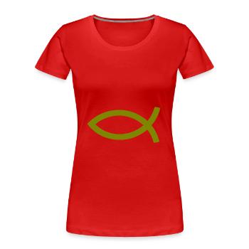 Jesusfisch Ichthys Fisch Fische - Frauen Premium Bio T-Shirt - Rot - Vorne - Mia (176cm)