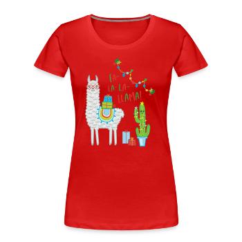 Fa la Llama Weihnachtspullover Weihnachtsgeschenk - Frauen Premium Bio T-Shirt - Rot - Vorne - Mia (176cm)