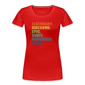 15e anniversaire, novembre 2008, 15e anniversaire - T-shirt bio Premium Femme - rouge - Devant - Mia (176cm)
