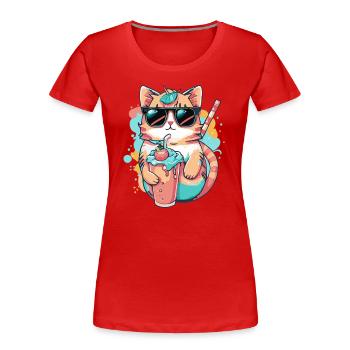 Refreshing design: A cat with sunglasses - Women's Premium Organic T-Shirt - red - Front - Mia (176cm)