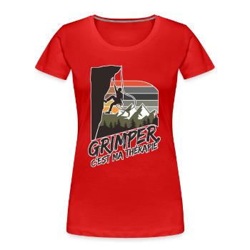 Escaladeur grimper c'est maTherapie - T-shirt bio Premium Femme - rouge - Devant - Mia (176cm)