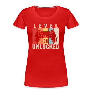 Niveau 39 Débloqué Cadeau d’anniversaire de 39 ans - T-shirt bio Premium Femme - rouge - Devant - Mia (176cm)