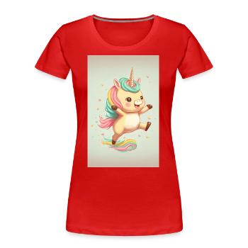 Bébé licorne heureux - T-shirt bio Premium Femme - rouge - Devant - Mia (176cm)