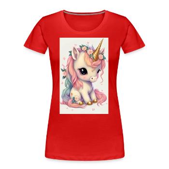 Baby unicorn in bloom - Women's Premium Organic T-Shirt - red - Front - Mia (176cm)