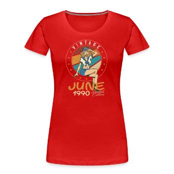 Vintage 1990 - Born In June 1990 - Women's Premium Organic T-Shirt - red - Front - Mia (176cm)