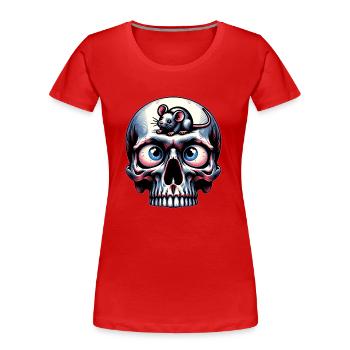 Bunter Skull mit süßer kleiner Maus auf der Stirn - Frauen Premium Bio T-Shirt - Rot - Vorne - Mia (176cm)