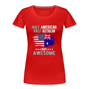 Moitié américain moitié australien - T-shirt bio Premium Femme - rouge - Devant - Mia (176cm)